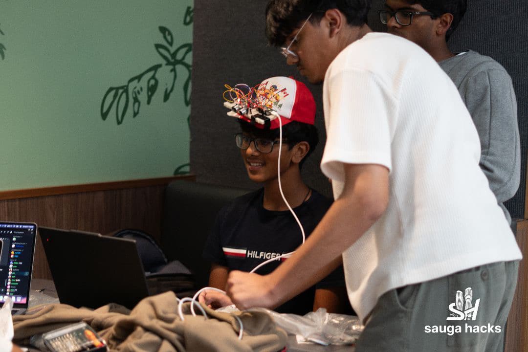 Wearing the Hed cap — the ESP32 and MPU-6050 are mounted on top